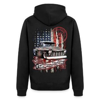 Eco-friendly pick-up américain V8 Vintage - Veste à capuche bio Premium Unisexe - noir - Dos - Nico (187cm)
