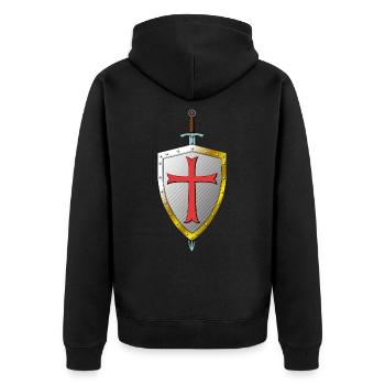 Templer Schild und Schwert - Tempelritter - Unisex Premium Bio Zip Hoodie - Schwarz - Hinten - Nico (187cm)