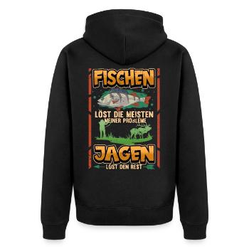 Angler Fischen Jagen Jäger Lustig Spruch Geschenk - Unisex Premium Bio Zip Hoodie - Schwarz - Hinten - Nico (187cm)
