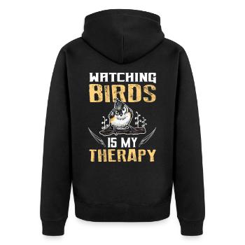 Watching Birds Is My Therapy Vogelbeobachter - Unisex Premium Bio Zip Hoodie - Schwarz - Hinten - Nico (187cm)