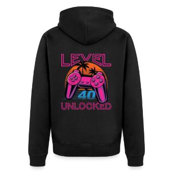 Cadeau d’anniversaire de 40 ans - Niveau 40 unlocked Gamer - Veste à capuche bio Premium Unisexe - noir - Dos - Nico (187cm)