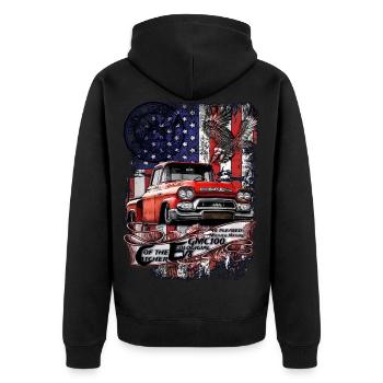 Classic V8 LKW Amerikanische Flagge Adler - Unisex Premium Bio Zip Hoodie - Schwarz - Hinten - Nico (187cm)
