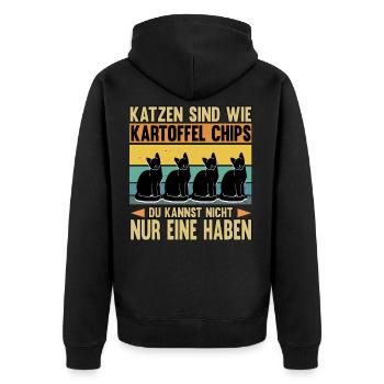 Katze Kätzchen Lustige Sprüche Haustier Geschenk - Unisex Premium Bio Zip Hoodie - Schwarz - Hinten - Nico (187cm)