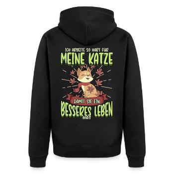 Katze Kätzchen Lustige Sprüche Haustier Geschenk - Unisex Premium Bio Zip Hoodie - Schwarz - Hinten - Nico (187cm)