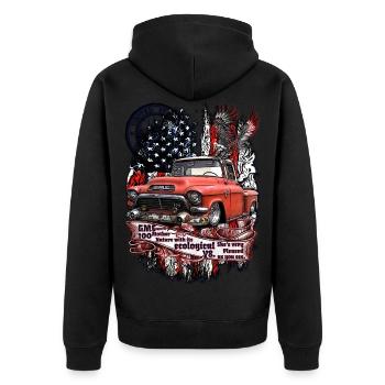 Legendärer V8 Pick Up Truck Amerikanische Fahne - Unisex Premium Bio Zip Hoodie - Schwarz - Hinten - Nico (187cm)