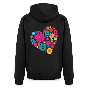 Big heart of colorful flowers - Unisex Premium Organic Zip Hoodie - black - Back - Nico (187cm)