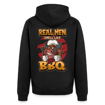 Grill Grillfleisch BBQ Spruch Lustig Geschenk - Unisex Premium Bio Zip Hoodie - Schwarz - Hinten - Nico (187cm)