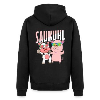 Kuh Schwein Sau Spruch Kinder - Unisex Premium Bio Zip Hoodie - Schwarz - Hinten - Nico (187cm)