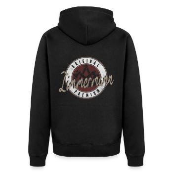 Zimmerer Zimmermann Premium Vintage Style Used - Unisex Premium Bio Zip Hoodie - Schwarz - Hinten - Nico (187cm)
