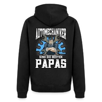 KFZ Auto Mechaniker Beruf Vatertag Spruch Geschenk - Unisex Premium Bio Zip Hoodie - Schwarz - Hinten - Nico (187cm)