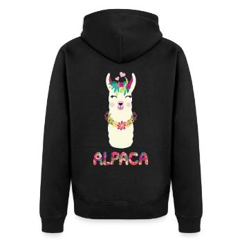 Alpaca - Unisex Premium Bio Zip Hoodie - Schwarz - Hinten - Nico (187cm)