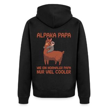 Alpaka Papa - Unisex Premium Bio Zip Hoodie - Schwarz - Hinten - Nico (187cm)