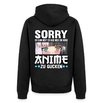 Anime Otaku Weeb Merch Figur Cosplay Manga Lustig - Unisex Premium Bio Zip Hoodie - Schwarz - Hinten - Nico (187cm)