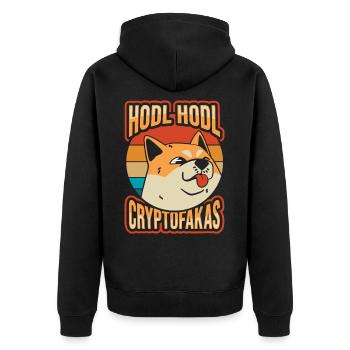 Hodl Hodl Cryptofakas Dogecoin Crypto - Unisex Premium Bio Zip Hoodie - Schwarz - Hinten - Nico (187cm)