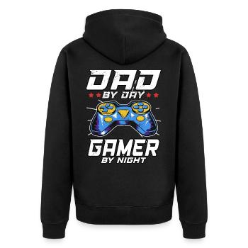 Vatertag Sohn Tochter Männertag Spruch Lustig - Unisex Premium Bio Zip Hoodie - Schwarz - Hinten - Nico (187cm)