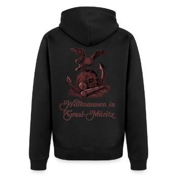 Möwe auf Schädel - Ostseeheilbad Graal-Müritz - Unisex Premium Bio Zip Hoodie - Schwarz - Hinten - Nico (187cm)