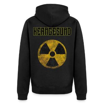 Kerngesund Retro Vintage - Unisex Premium Bio Zip Hoodie - Schwarz - Hinten - Nico (187cm)