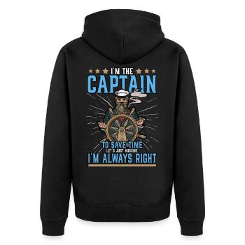 Captain Ship Boat Sailing Harbor Tour Profession - Unisex Premium Organic Zip Hoodie - black - Back - Nico (187cm)