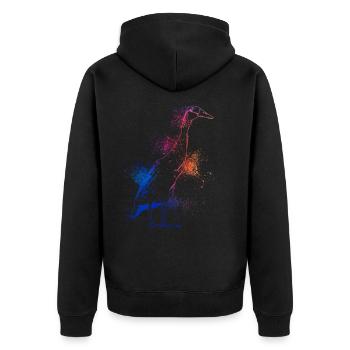 Farbenfrohe Laufente - Unisex Premium Bio Zip Hoodie - Schwarz - Hinten - Nico (187cm)