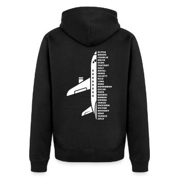 Nato Alphabet Motiv Fluglotse Pilot - Unisex Premium Bio Zip Hoodie - Schwarz - Hinten - Nico (187cm)