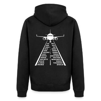 Nato Alphabet Motiv Fluglotse Pilot - Unisex Premium Bio Zip Hoodie - Schwarz - Hinten - Nico (187cm)