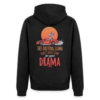 Lama Sportwagen Cabriolet Drama - Unisex Premium Bio Zip Hoodie - Schwarz - Hinten - Nico (187cm)