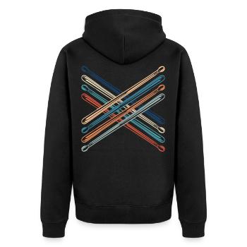 Drumming Shirt für Schlagzeuger "Drumsticks" Awesome - Unisex Premium Bio Zip Hoodie - Schwarz - Hinten - Nico (187cm)