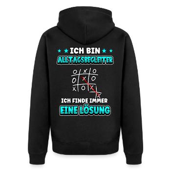 Ich bin Alltagsbegleiter ich finde immer eine - Unisex Premium Bio Zip Hoodie - Schwarz - Hinten - Nico (187cm)