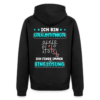 Ich bin Gebäudereiniger ich finde immer - Unisex Premium Bio Zip Hoodie - Schwarz - Hinten - Nico (187cm)