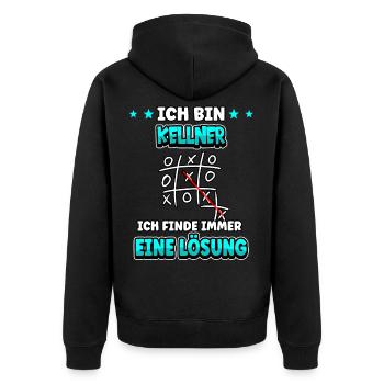 Ich bin Kellner ich finde immer eine Lösung - Unisex Premium Bio Zip Hoodie - Schwarz - Hinten - Nico (187cm)