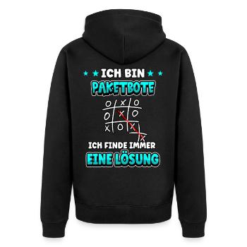 Ich bin Paketbote ich finde immer eine Lösung - Unisex Premium Bio Zip Hoodie - Schwarz - Hinten - Nico (187cm)