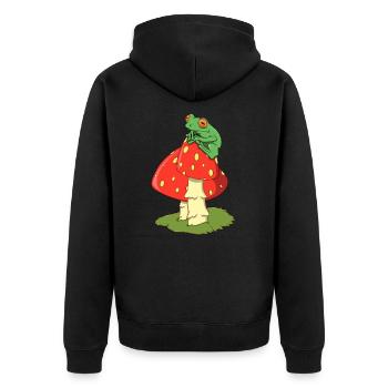 Cottagecore Aestethic - Frog on fly agaric - Unisex Premium Organic Zip Hoodie - black - Back - Nico (187cm)