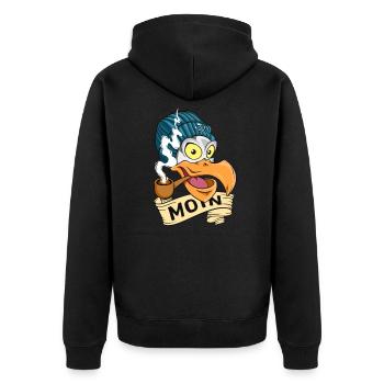 Möwe mit Pfeife und Beanie - Moin - Unisex Premium Bio Zip Hoodie - Schwarz - Hinten - Nico (187cm)