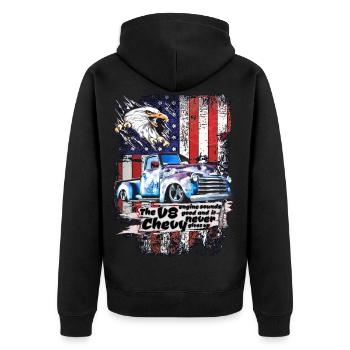 Legendary V8 Chevy Pickup Truck USA Eagle - Unisex Premium Organic Zip Hoodie - black - Back - Nico (187cm)