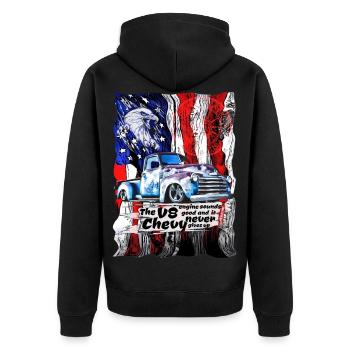 V8 Chevy Pickup Truck on American Flag - Unisex Premium Organic Zip Hoodie - black - Back - Nico (187cm)