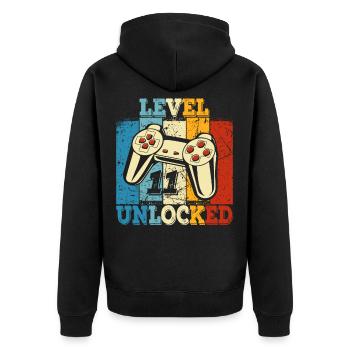 Geburtstag 11 Offizielle Teenager Junge Level 11 - Unisex Premium Bio Zip Hoodie - Schwarz - Hinten - Nico (187cm)