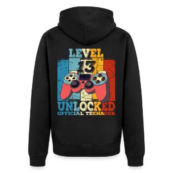 Geburtstag 13 Offizielle Teenager Junge Level 13 - Unisex Premium Bio Zip Hoodie - Schwarz - Hinten - Nico (187cm)