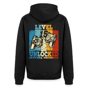 Geburtstag 15 Offizielle Teenager Junge Level 15 - Unisex Premium Bio Zip Hoodie - Schwarz - Hinten - Nico (187cm)