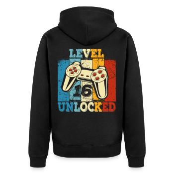 Geburtstag 16 Offizielle Teenager Junge Level 16 - Unisex Premium Bio Zip Hoodie - Schwarz - Hinten - Nico (187cm)