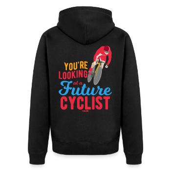 Radsport Fahrrad Kind Baby Sohn - Unisex Premium Bio Zip Hoodie - Schwarz - Hinten - Nico (187cm)