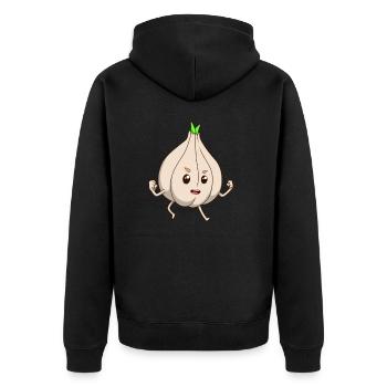 Comic Knoblauch - Unisex Premium Bio Zip Hoodie - Schwarz - Hinten - Nico (187cm)