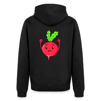 Comic Radieschen - Unisex Premium Bio Zip Hoodie - Schwarz - Hinten - Nico (187cm)