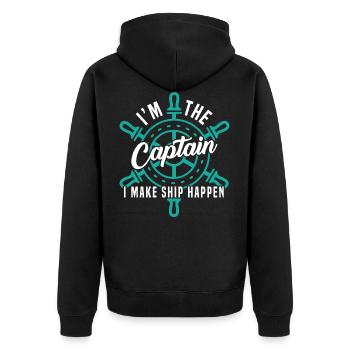 Ich bin der Kapitän, für den ich Ship Happen designiere - Unisex Premium Bio Zip Hoodie - Schwarz - Hinten - Nico (187cm)