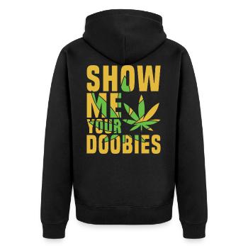 Show me your doobies Adults Green Cannabis Shirt - Unisex Premium Organic Zip Hoodie - black - Back - Nico (187cm)