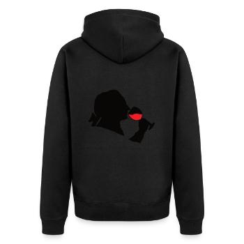 Goethe Wein Vino Leben genießen - Unisex Premium Bio Zip Hoodie - Schwarz - Hinten - Nico (187cm)