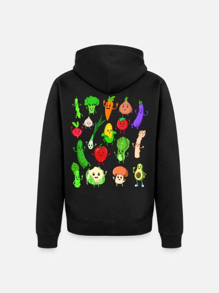 Comic Kawaii Vegetables - Unisex Premium Organic Zip Hoodie - black