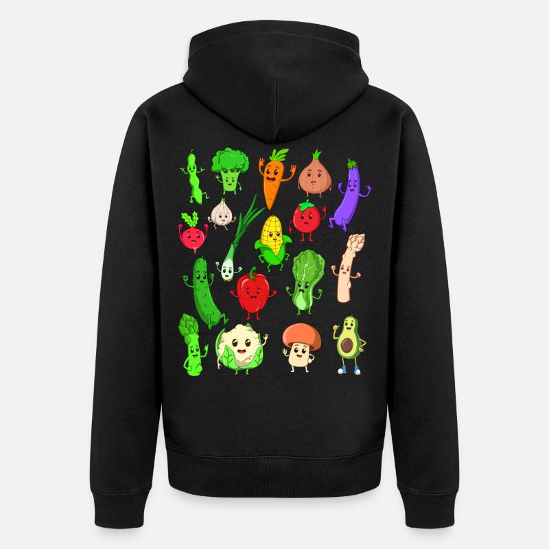 Comic Kawaii Gemüse - Unisex Premium Bio Zip Hoodie - Schwarz