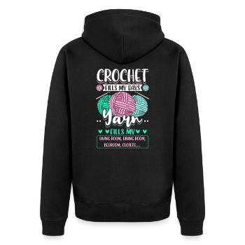 Häkeln Wolle Stricken - Unisex Premium Bio Zip Hoodie - Schwarz - Hinten - Nico (187cm)