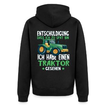 Entschuldigung ich Habe Traktor gesehen - Unisex Premium Bio Zip Hoodie - Schwarz - Hinten - Nico (187cm)