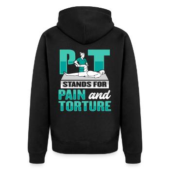 Physiotherapy shirt for physiotherapist - Unisex Premium Organic Zip Hoodie - black - Back - Nico (187cm)